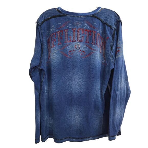 Affliction Vtg Y2K Mens XL Reversible L/S Thermal Waffle t Shirt Grunge skull - Picture 7 of 14